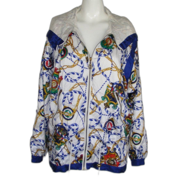 Lavon Track Jacket, M, Vintage, Nautical, Hooded, Pockets, Blue/White - Picture 13 of 15